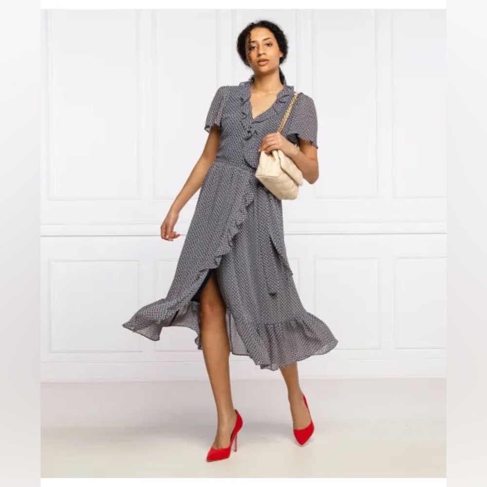 Michael Michael Kors Wrap Dress Ruffle Midi Dress - Picture 16 of 16
